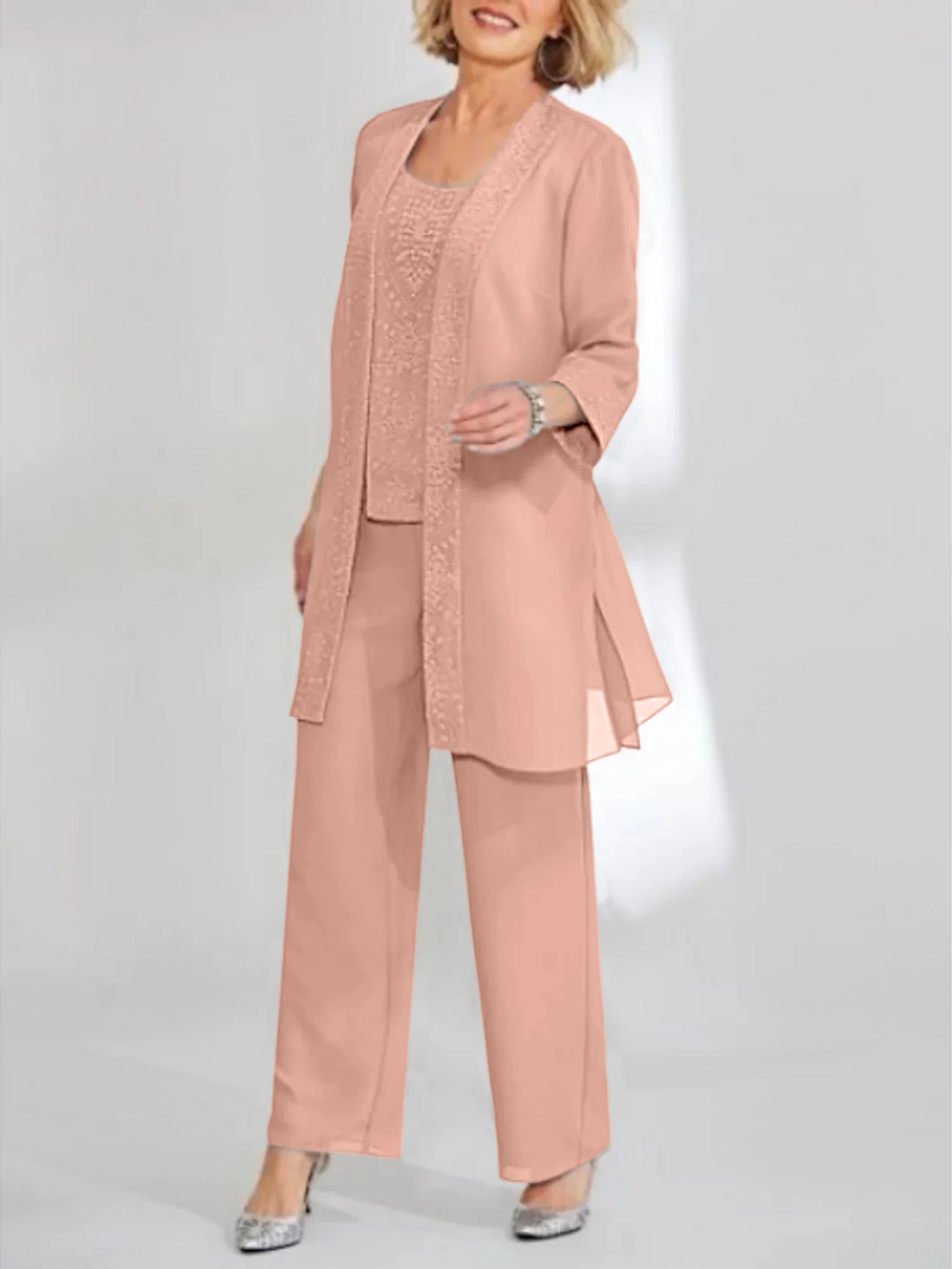 Chiffon Scoop Ankle-Length Mother of the Bride Pantsuits with Jacket - Image 25