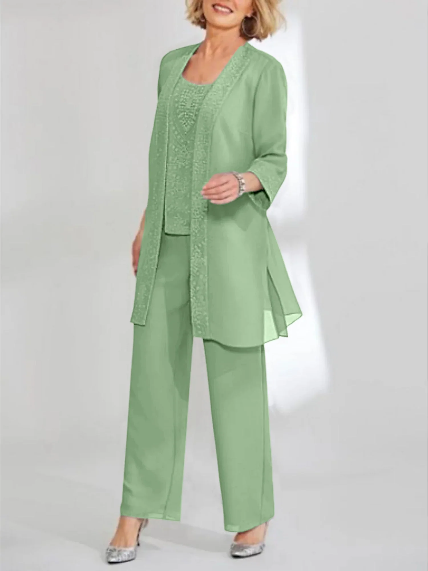 Chiffon Scoop Ankle-Length Mother of the Bride Pantsuits with Jacket - Image 26