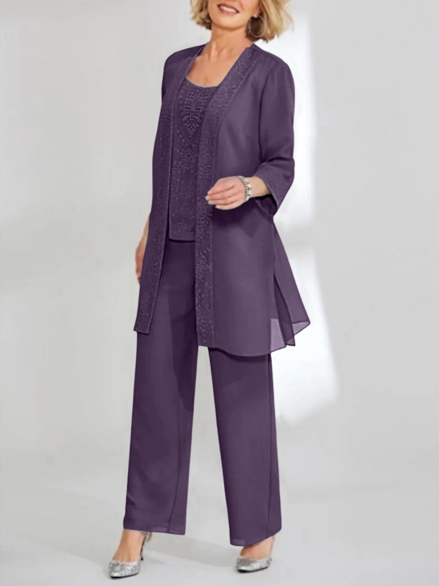 Chiffon Scoop Ankle-Length Mother of the Bride Pantsuits with Jacket - Image 32