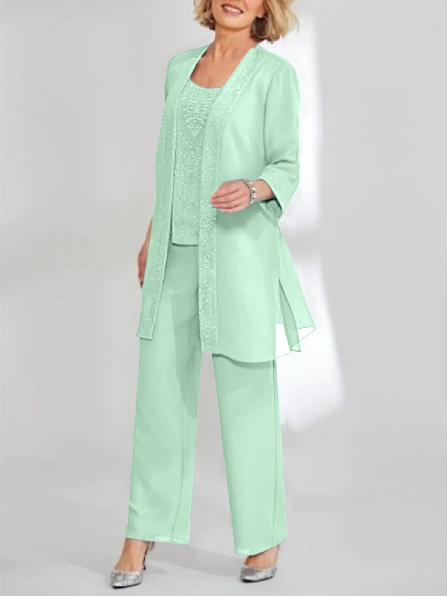 Chiffon Scoop Ankle-Length Mother of the Bride Pantsuits with Jacket - Image 46
