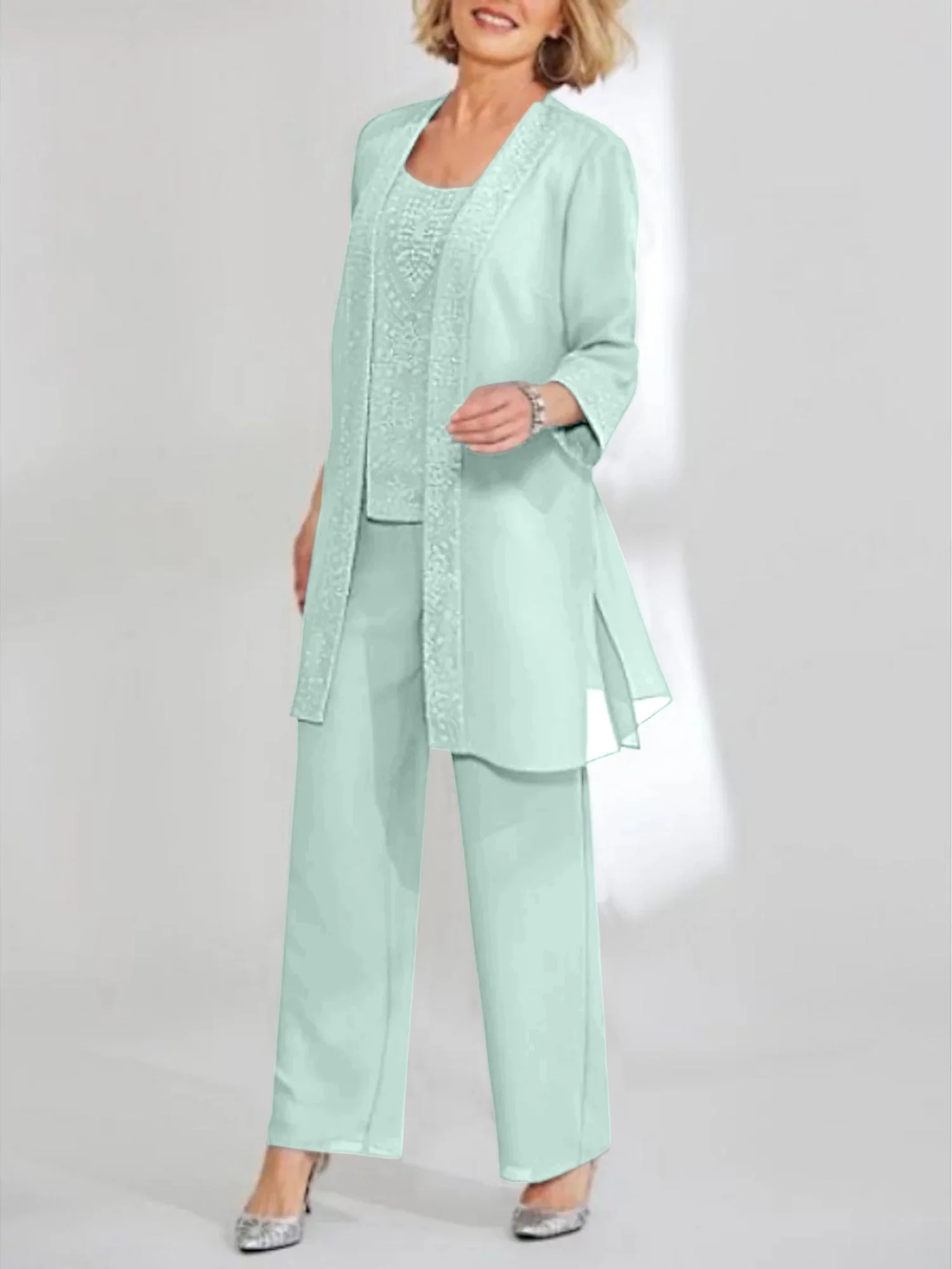 Chiffon Scoop Ankle-Length Mother of the Bride Pantsuits with Jacket - Image 47