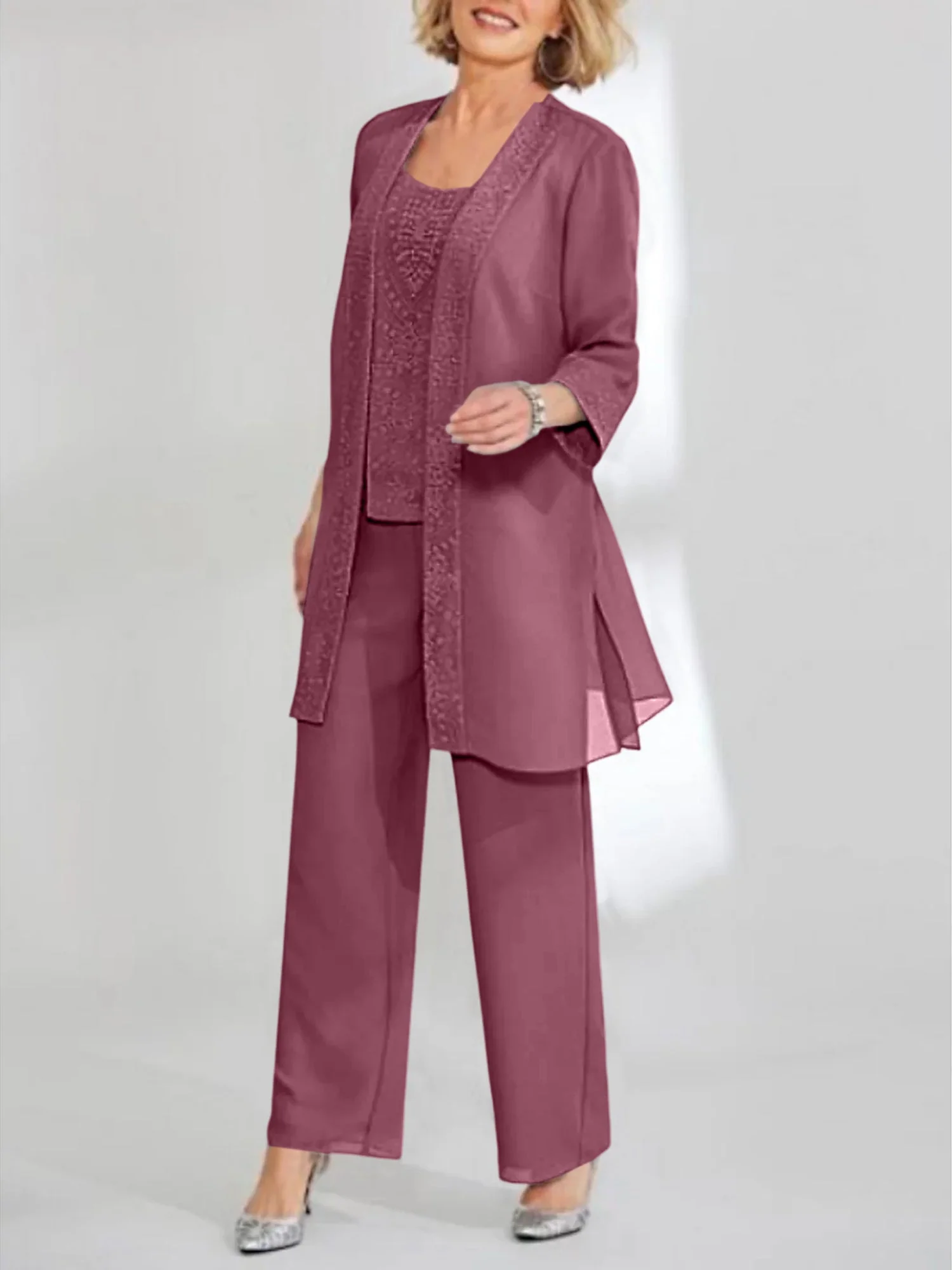 Chiffon Scoop Ankle-Length Mother of the Bride Pantsuits with Jacket - Image 48