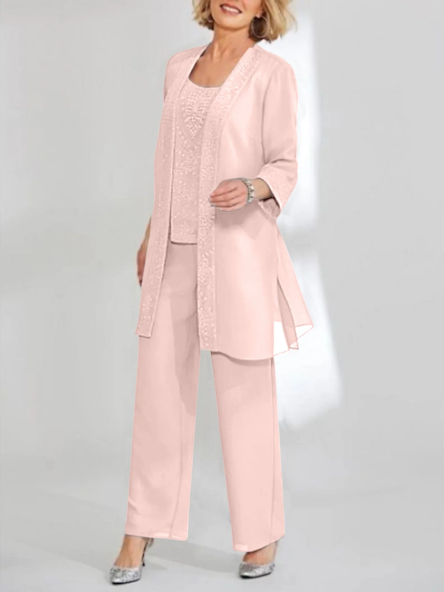 Chiffon Scoop Ankle-Length Mother of the Bride Pantsuits with Jacket - Image 58