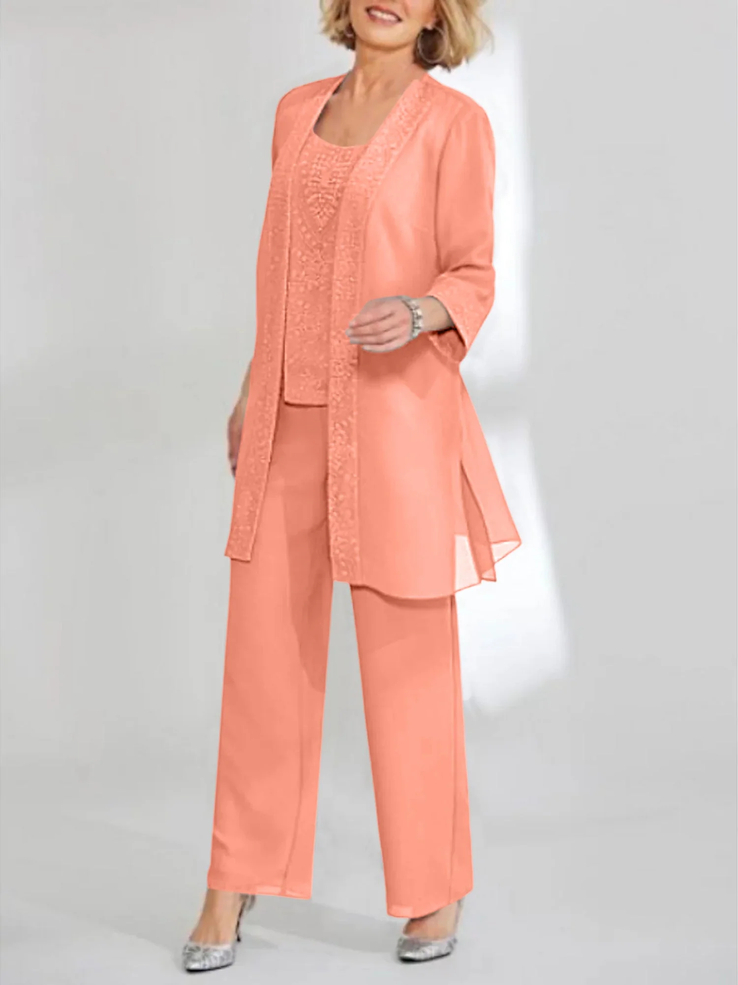 Chiffon Scoop Ankle-Length Mother of the Bride Pantsuits with Jacket - Image 65