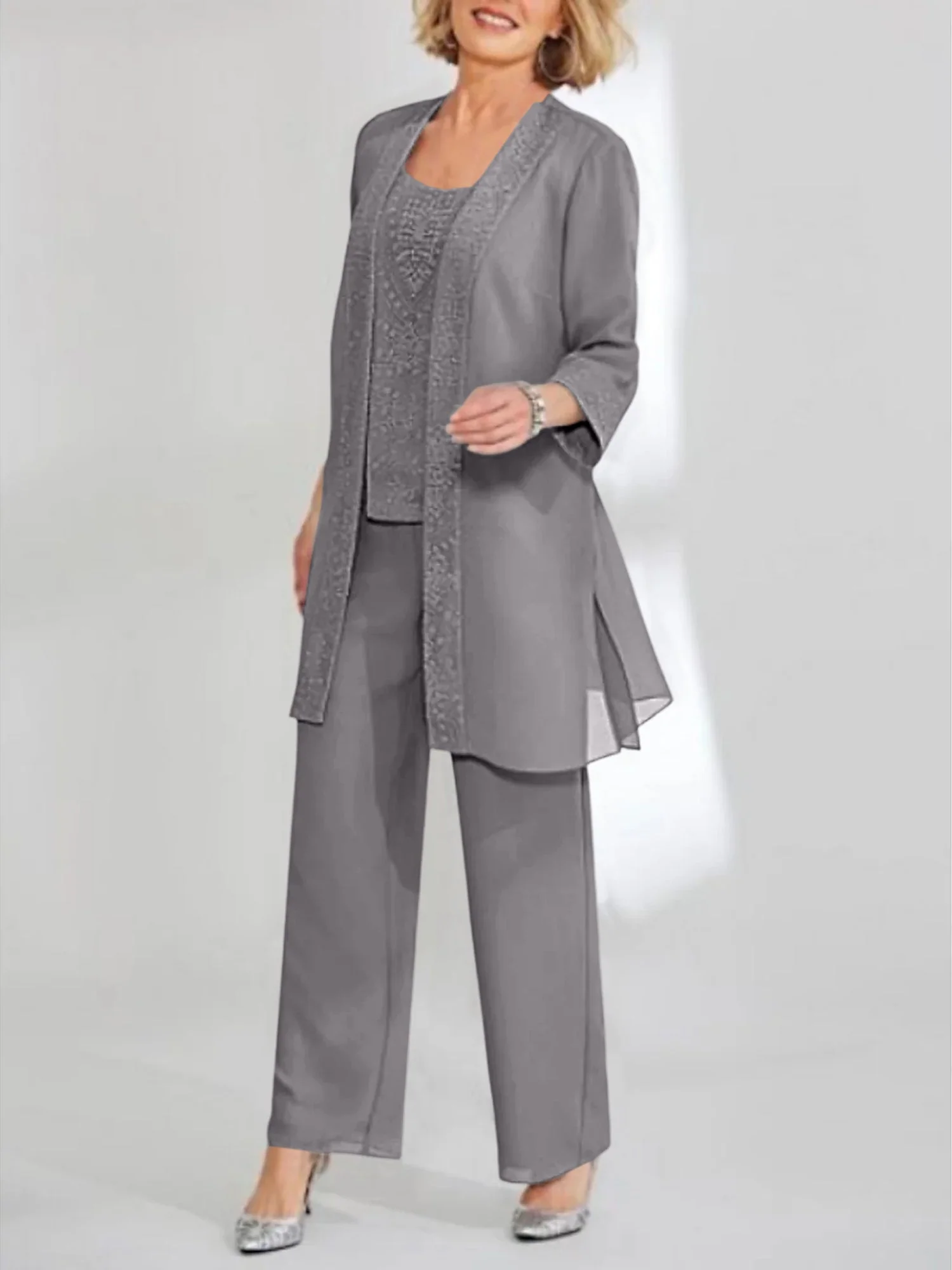 Chiffon Scoop Ankle-Length Mother of the Bride Pantsuits with Jacket - Image 66