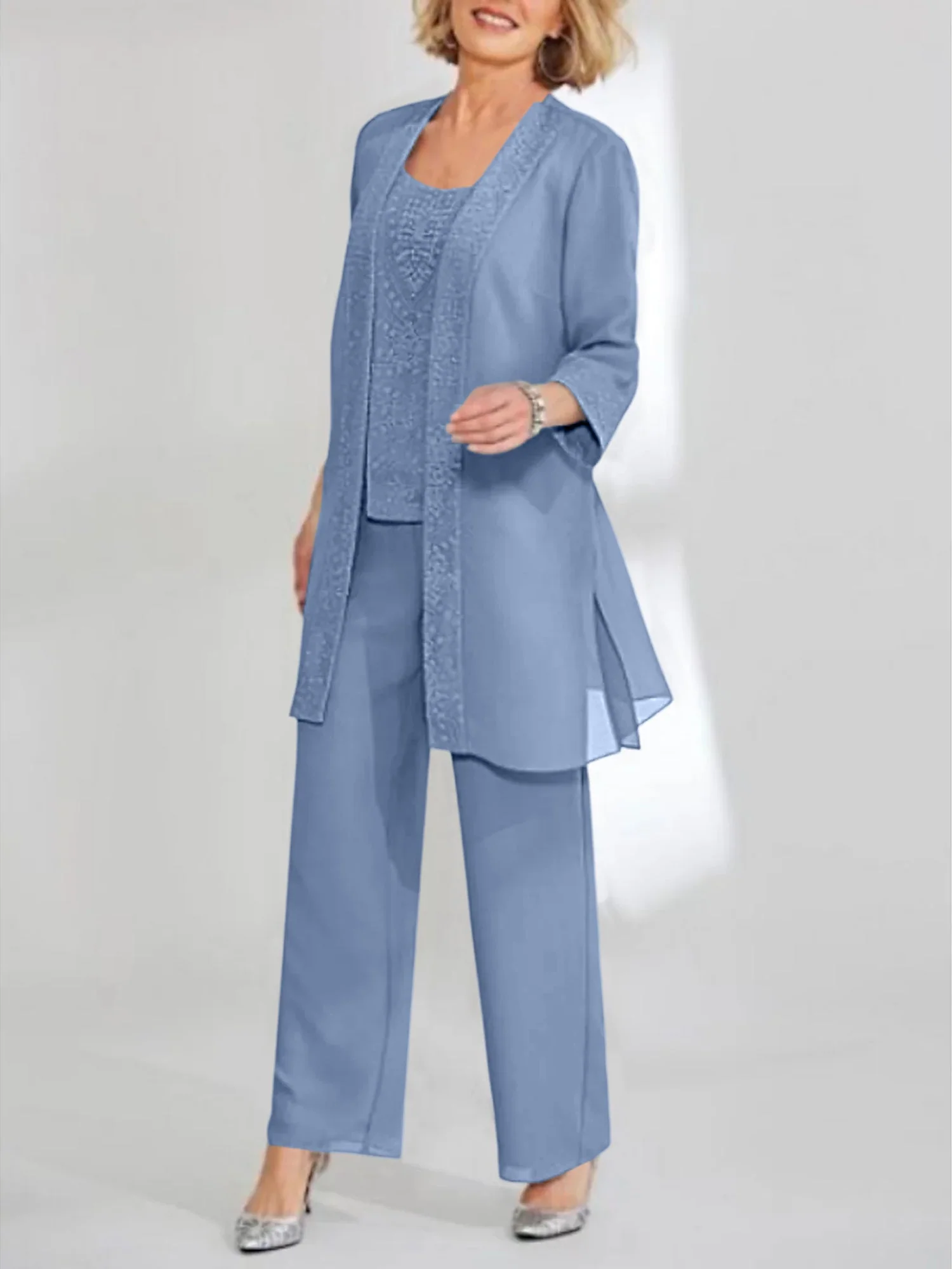 Chiffon Scoop Ankle-Length Mother of the Bride Pantsuits with Jacket - Image 8