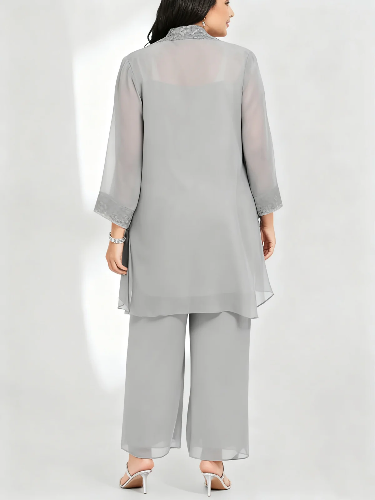 Chiffon Scoop Ankle-Length Plus Size Mother of the Bride Pantsuits with Jacket - Image 2
