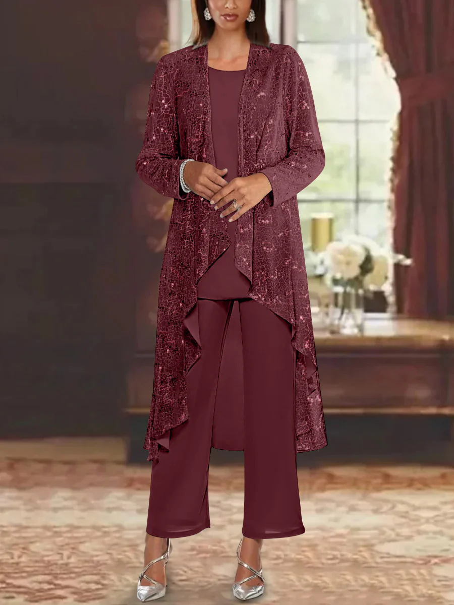 Chiffon Sequins Scoop Mother of the Bride Pantsuits with Jacket - Image 12