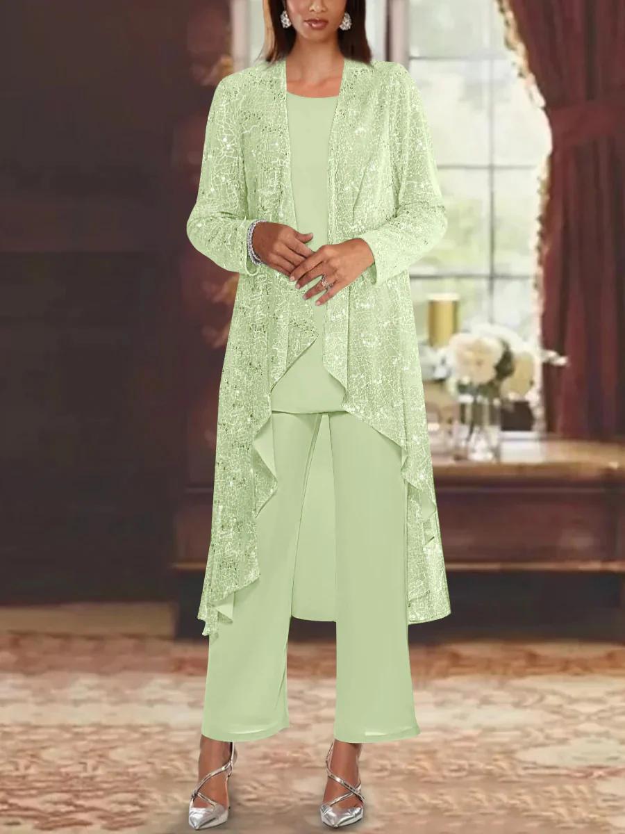 Chiffon Sequins Scoop Mother of the Bride Pantsuits with Jacket - Image 18