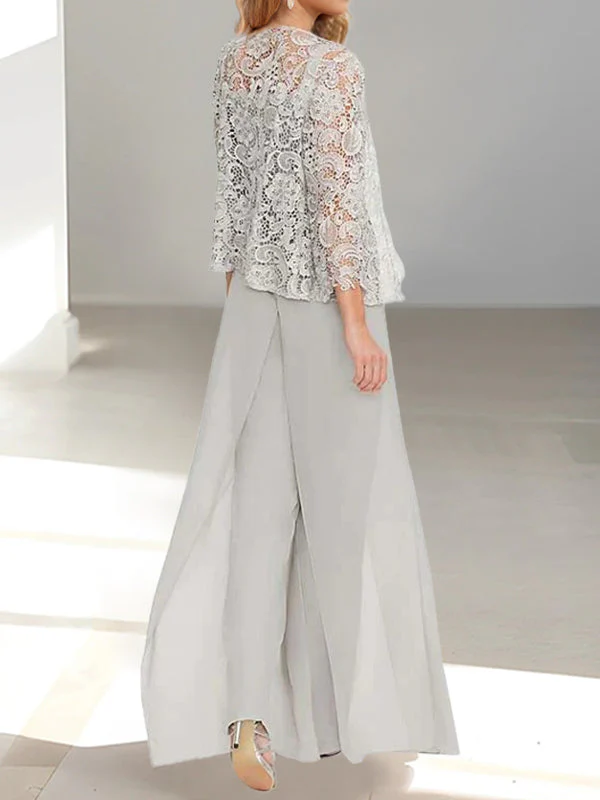 Chiffon Square Neck Floor-Length Mother of the Bride Pantsuits with Jacket & Split Side - Image 2