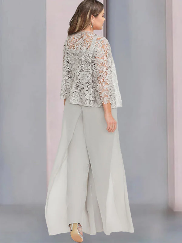 Chiffon Square Neck Floor-Length Mother of the Bride Pantsuits with Jacket & Split Side - Image 4