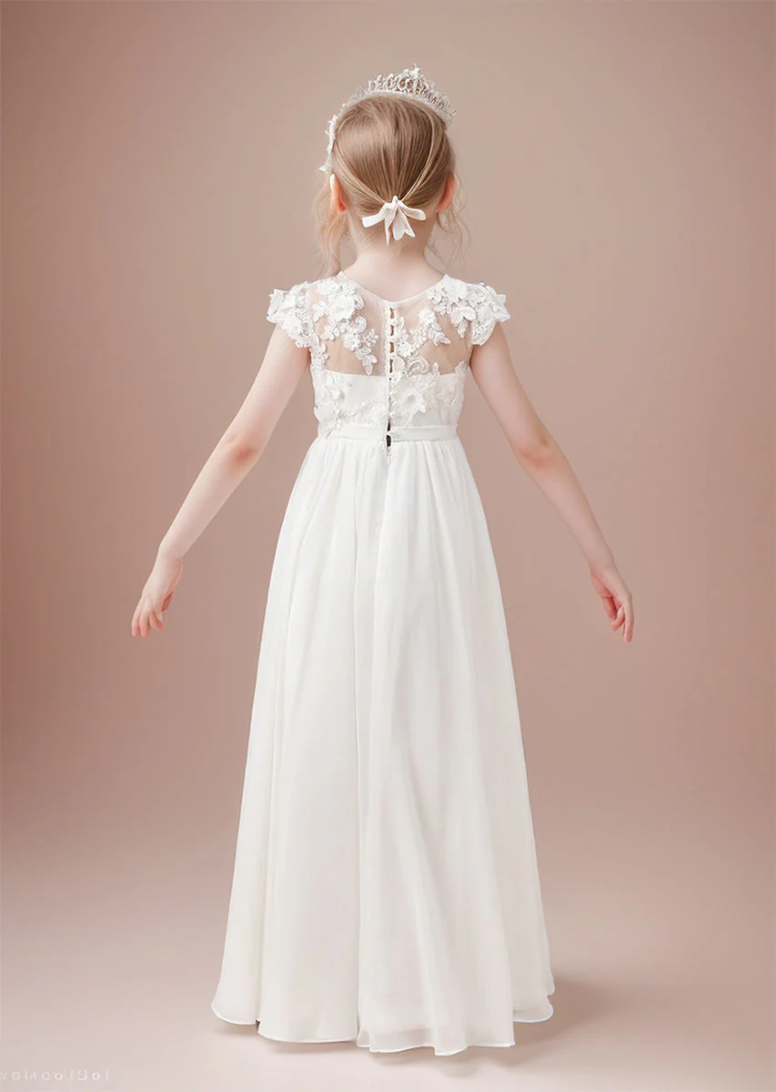 Chiffon Tulle Floor-length Ivory First Communion Dress - Image 2