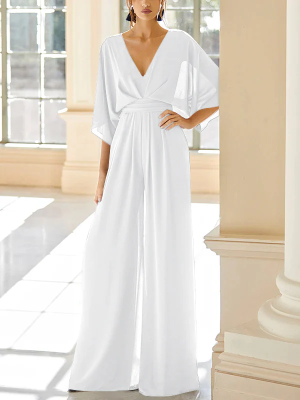 Chiffon V-Neck Mother of the Bride Pantsuits with Pockets - Image 51