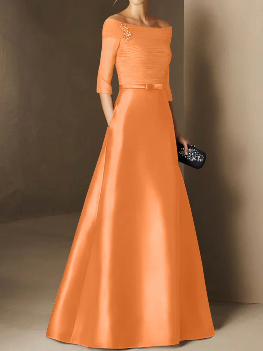 A-Line/Princess Off-the-Shoulder Short Sleeves Mother of the Bride Dresses with Belt Applique - Image 19