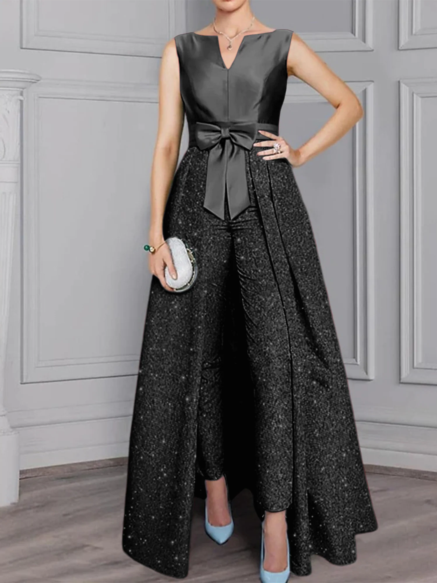Chiffon Scoop Long Sleeves Mother of the Bride Pantsuits with Sash ＆ Sequins - Image 20