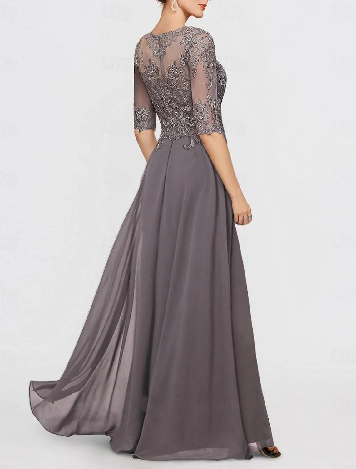Chiffon Jewel Neck Half Sleeves Ankle-Length Mother of the Bride Pantsuits with Lace - Image 2