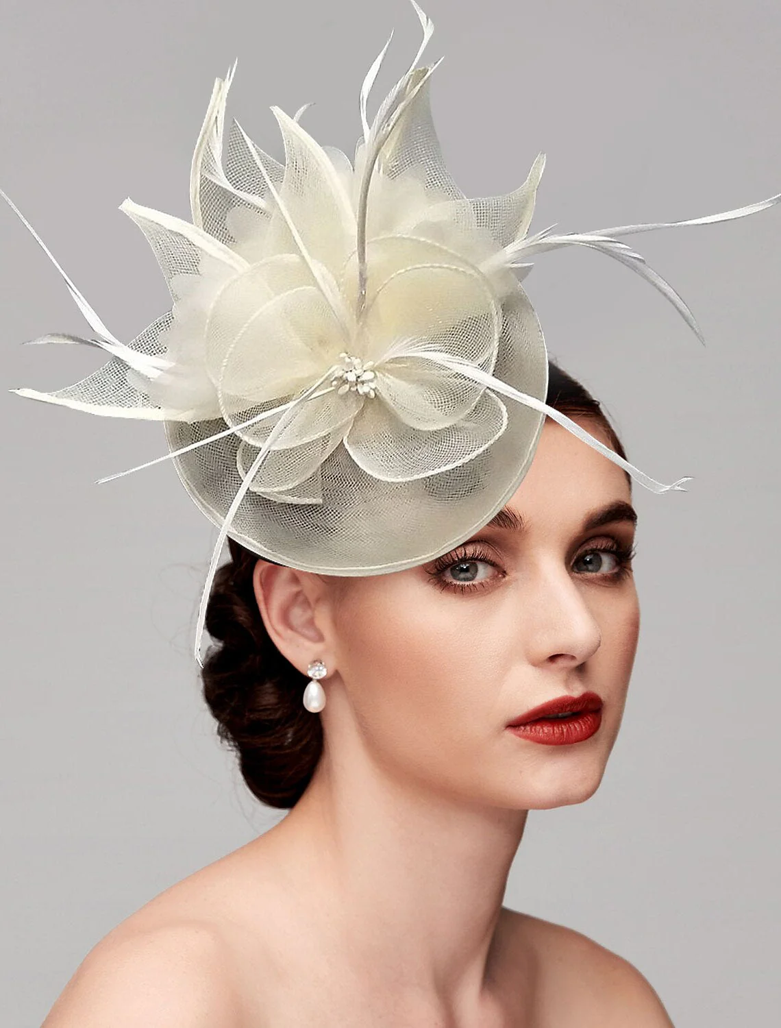 Elegant Net Saucer Hat Fascinator Hats Headpiece Flower & Beading & Feather - Image 5