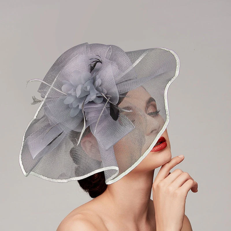 Elegant Net Saucer Hat Fascinator Hats Headpiece Flower Bow & Feather - Image 10