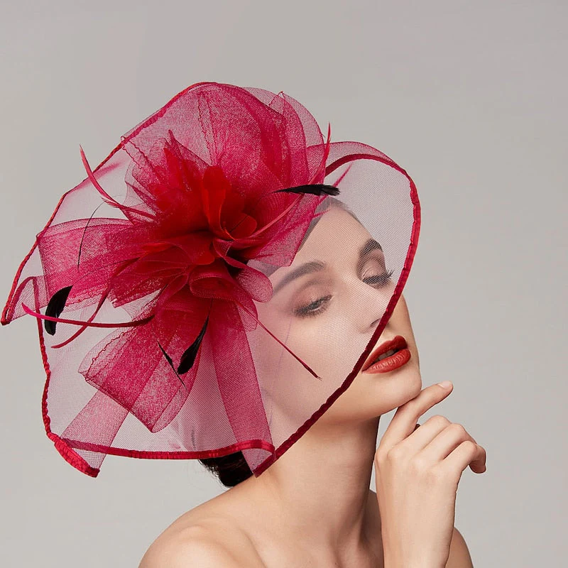 Elegant Net Saucer Hat Fascinator Hats Headpiece Flower Bow & Feather - Image 5