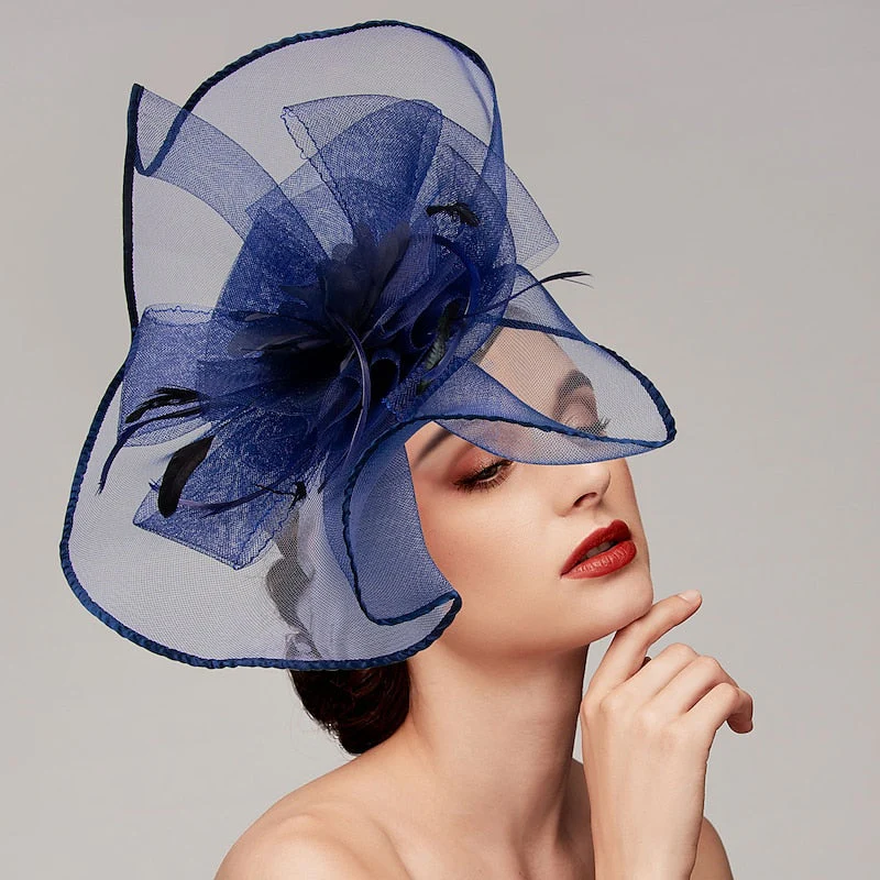 Elegant Net Saucer Hat Fascinator Hats Headpiece Flower Bow & Feather - Image 7