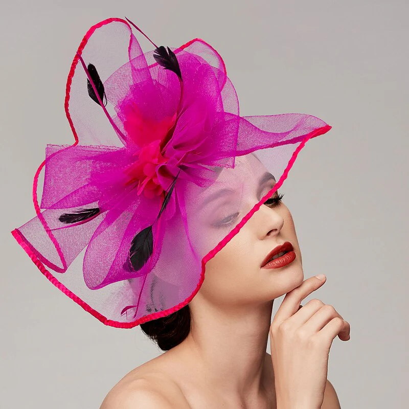 Elegant Net Saucer Hat Fascinator Hats Headpiece Flower Bow & Feather - Image 8