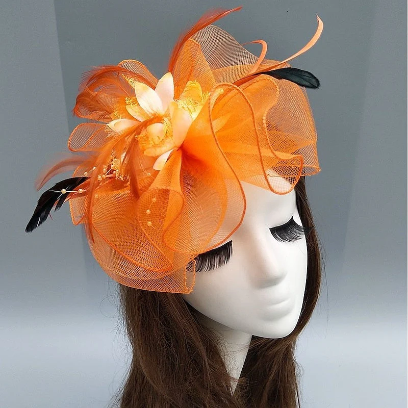 Elegant Net Saucer Hat Fascinator Hats Headpiece Flower Feather & Beading - Image 6