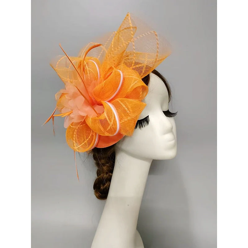 Elegant Net Saucer Hat Fascinator Hats Headpiece Flower Feather & Tulle - Image 10