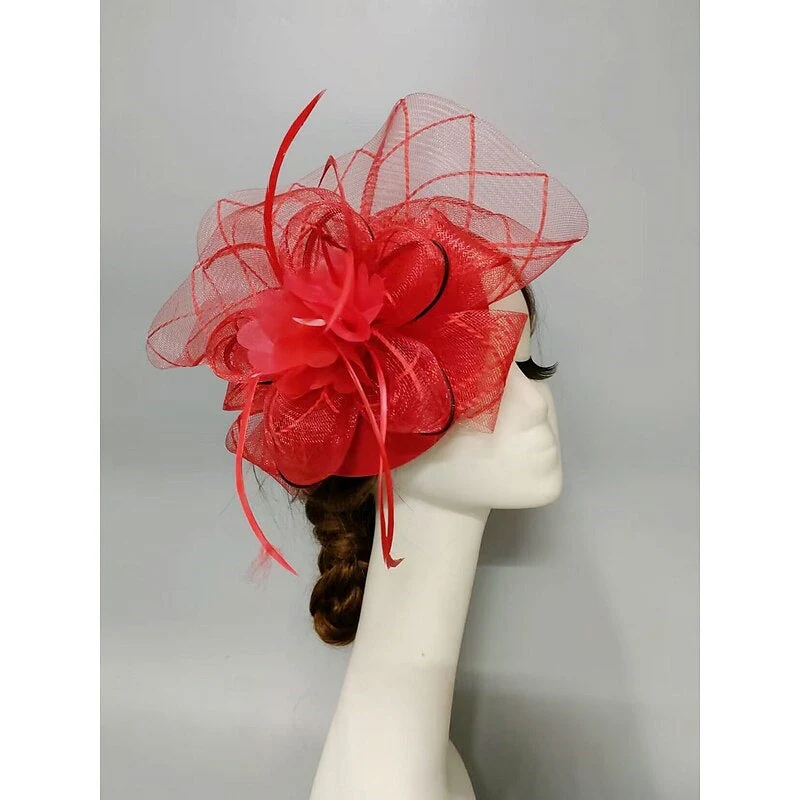 Elegant Net Saucer Hat Fascinator Hats Headpiece Flower Feather & Tulle - Image 5