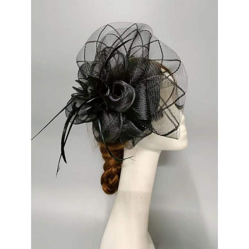 Elegant Net Saucer Hat Fascinator Hats Headpiece Flower Feather & Tulle - Image 6