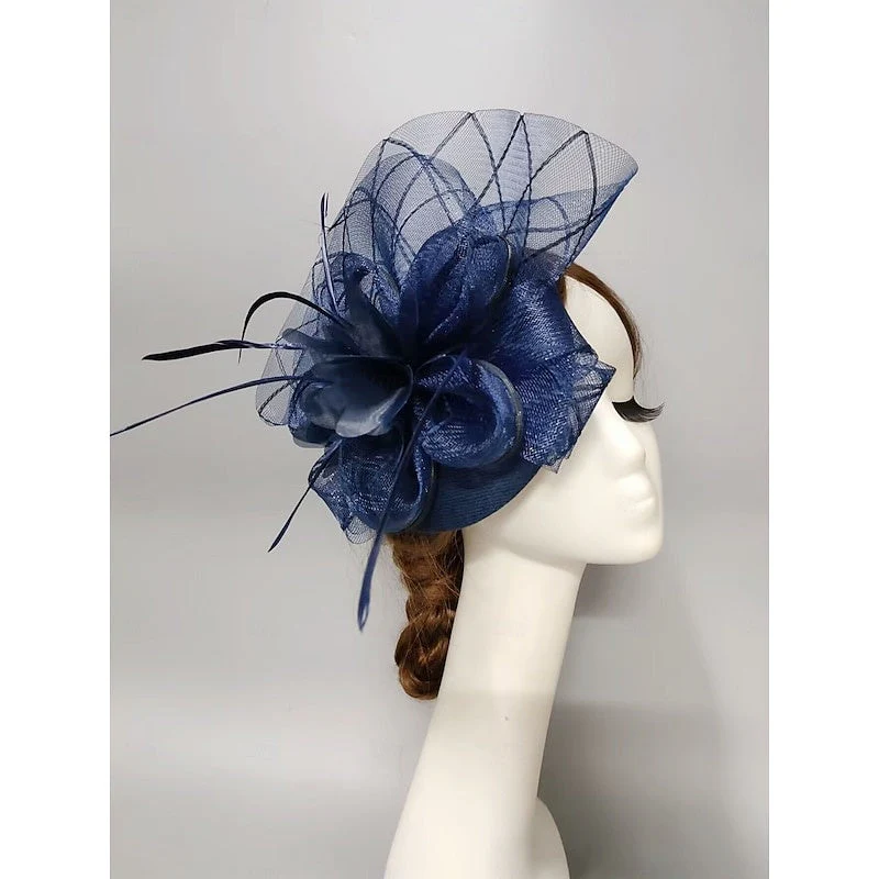 Elegant Net Saucer Hat Fascinator Hats Headpiece Flower Feather & Tulle - Image 7
