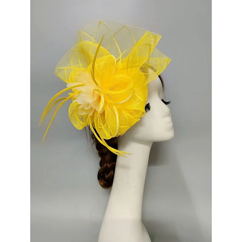 Elegant Net Saucer Hat Fascinator Hats Headpiece Flower Feather & Tulle - Image 9