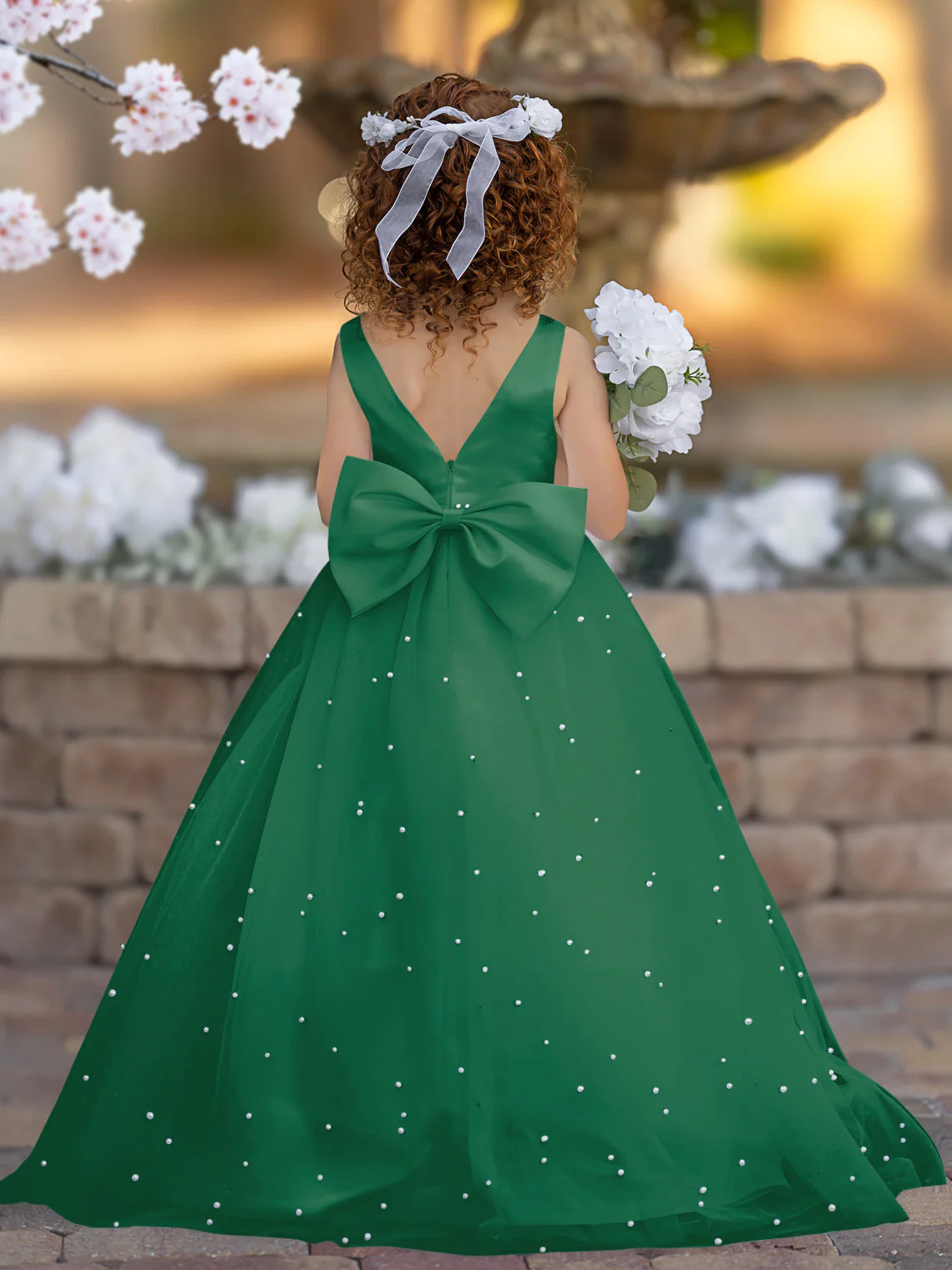 Elegant Princess Ball Gown Satin & Tulle Flower Girl Dress - Image 15