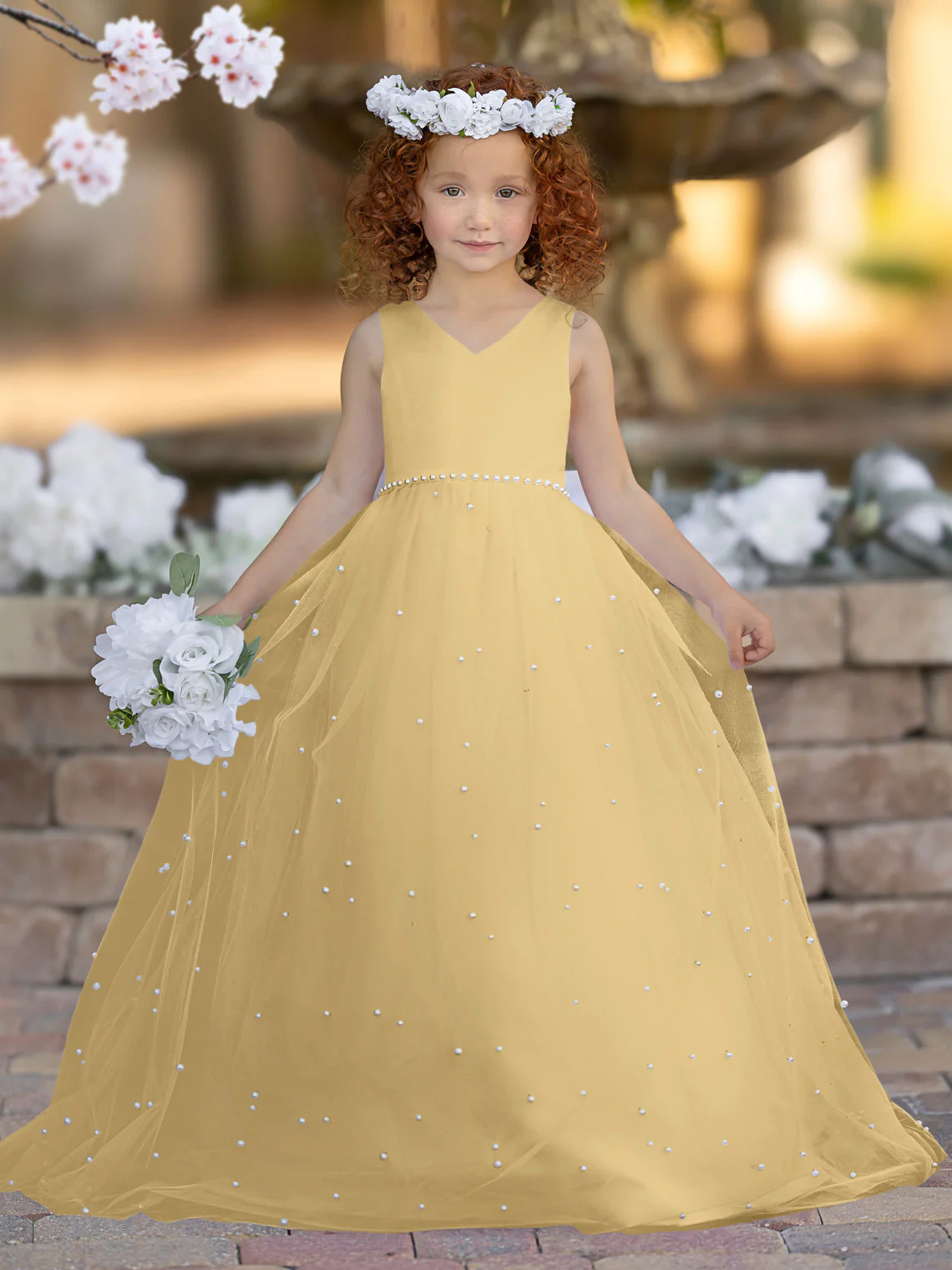 Elegant Princess Ball Gown Satin & Tulle Flower Girl Dress - Image 18