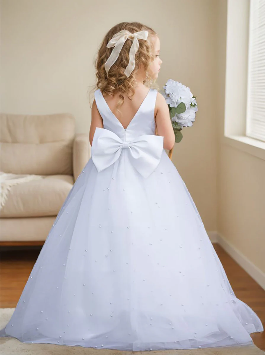 Elegant Princess Ball Gown Satin & Tulle Flower Girl Dress - Image 3