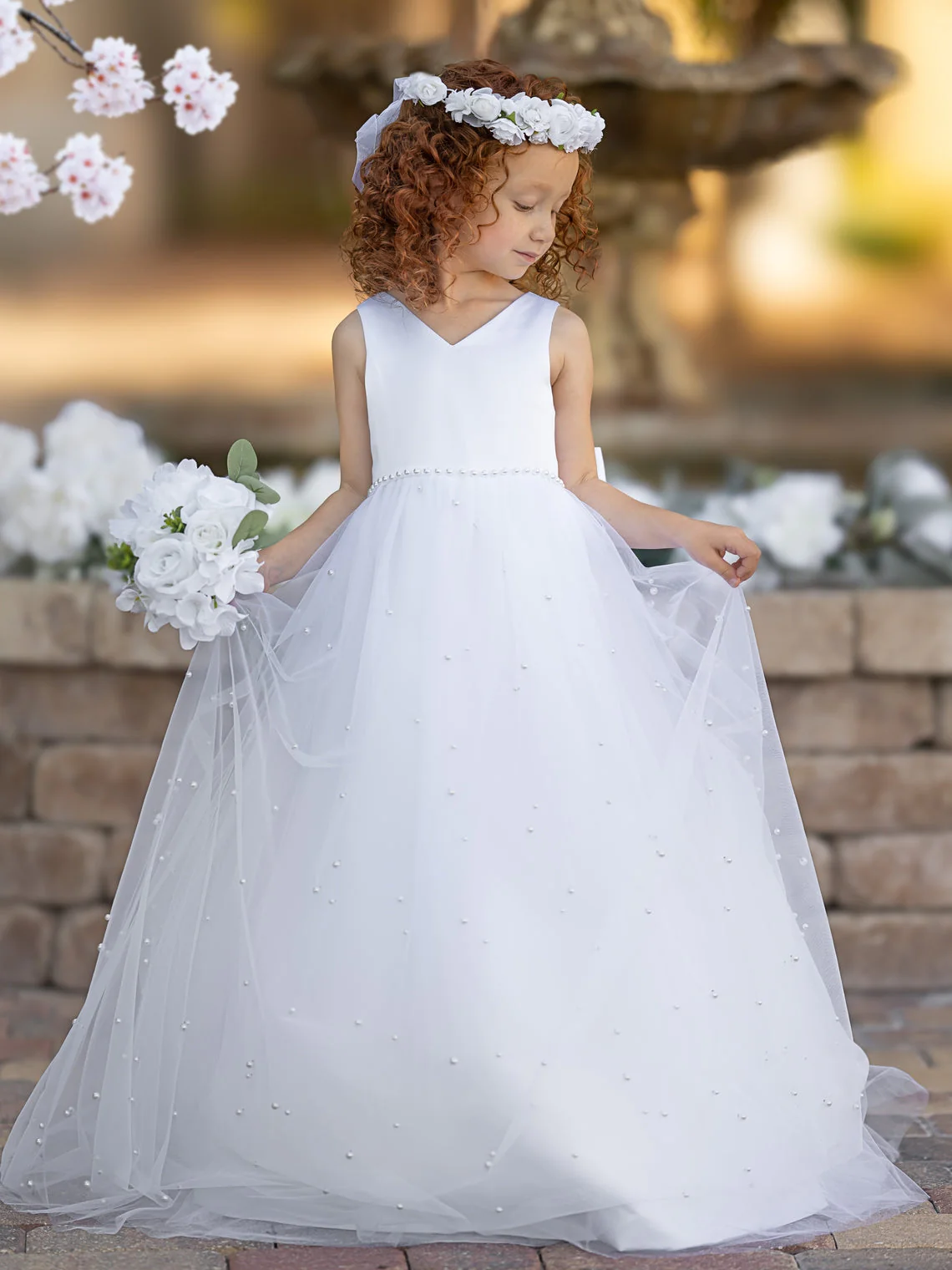 Elegant Princess Ball Gown Satin & Tulle Flower Girl Dress - Image 4