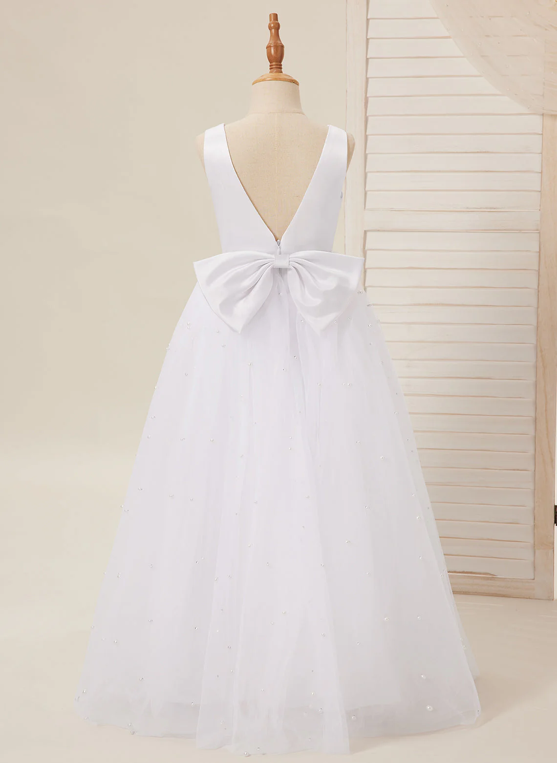 Elegant Princess Ball Gown Satin & Tulle Flower Girl Dress - Image 7