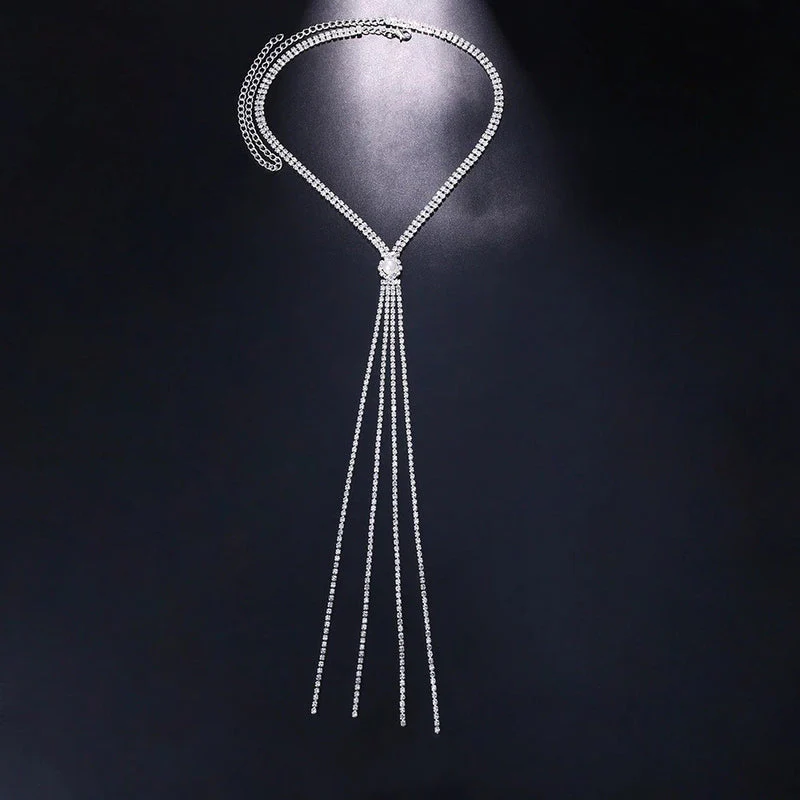 Elegant Round Rhinestone Lariat Necklace - Image 2
