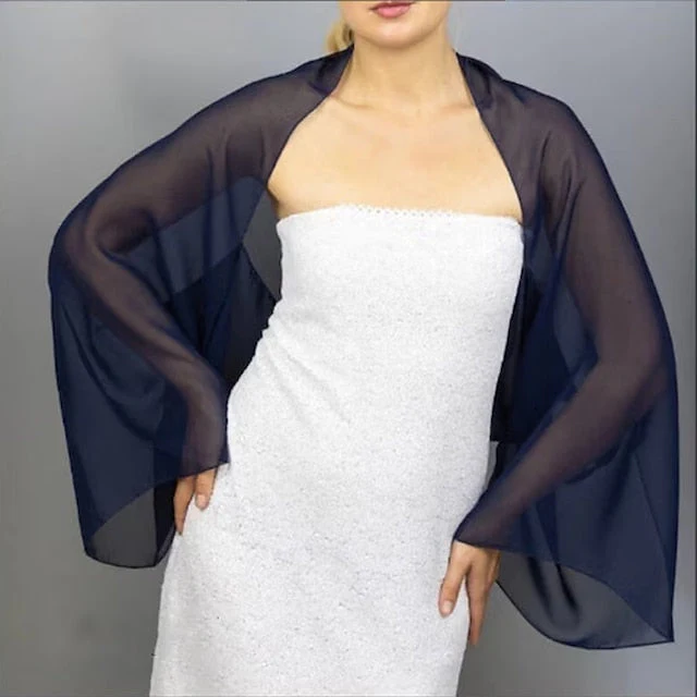 Elegant Wedding Wraps Sun Protection Long Sleeve Chiffon With Pure Color - Image 9