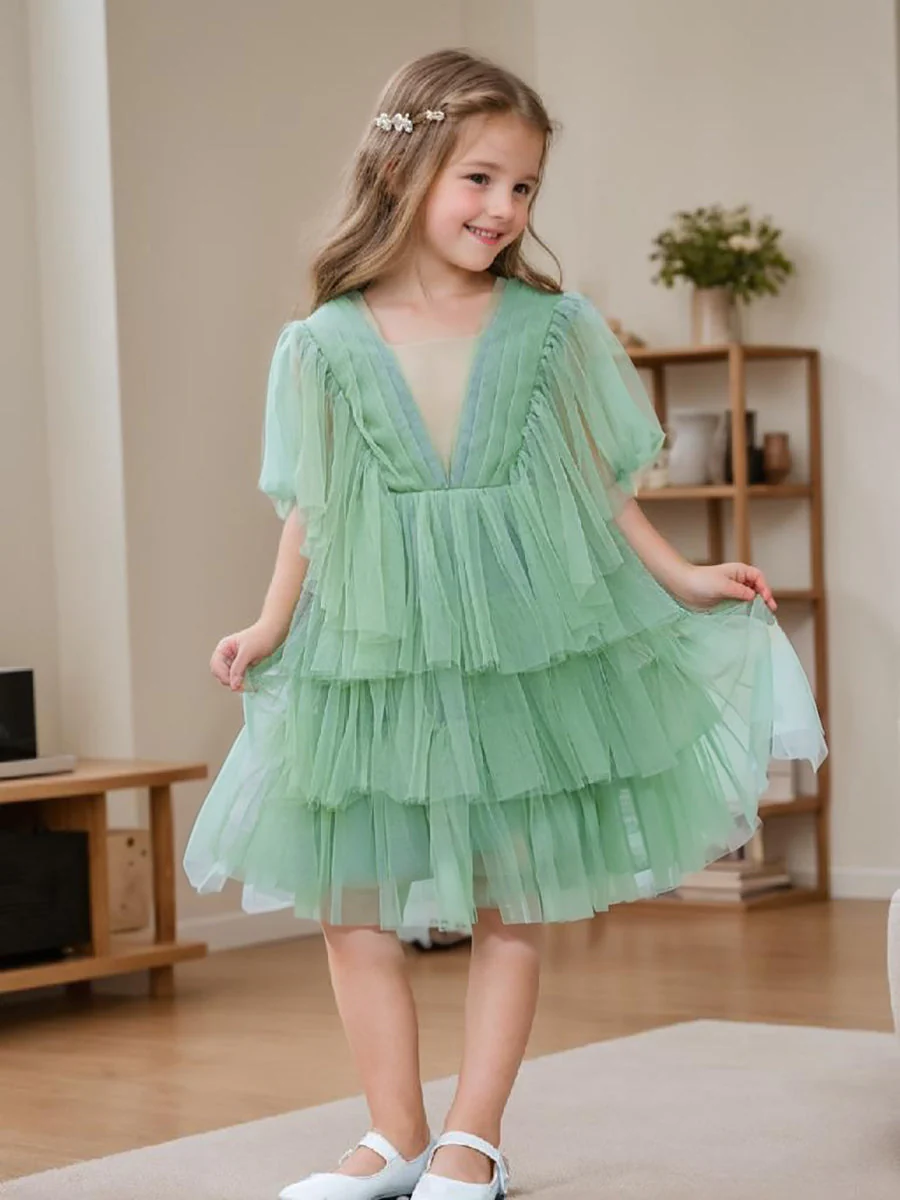 Enchanted Garden Fairy Elegant Tulle Green Flower Girl Dress - Image 2