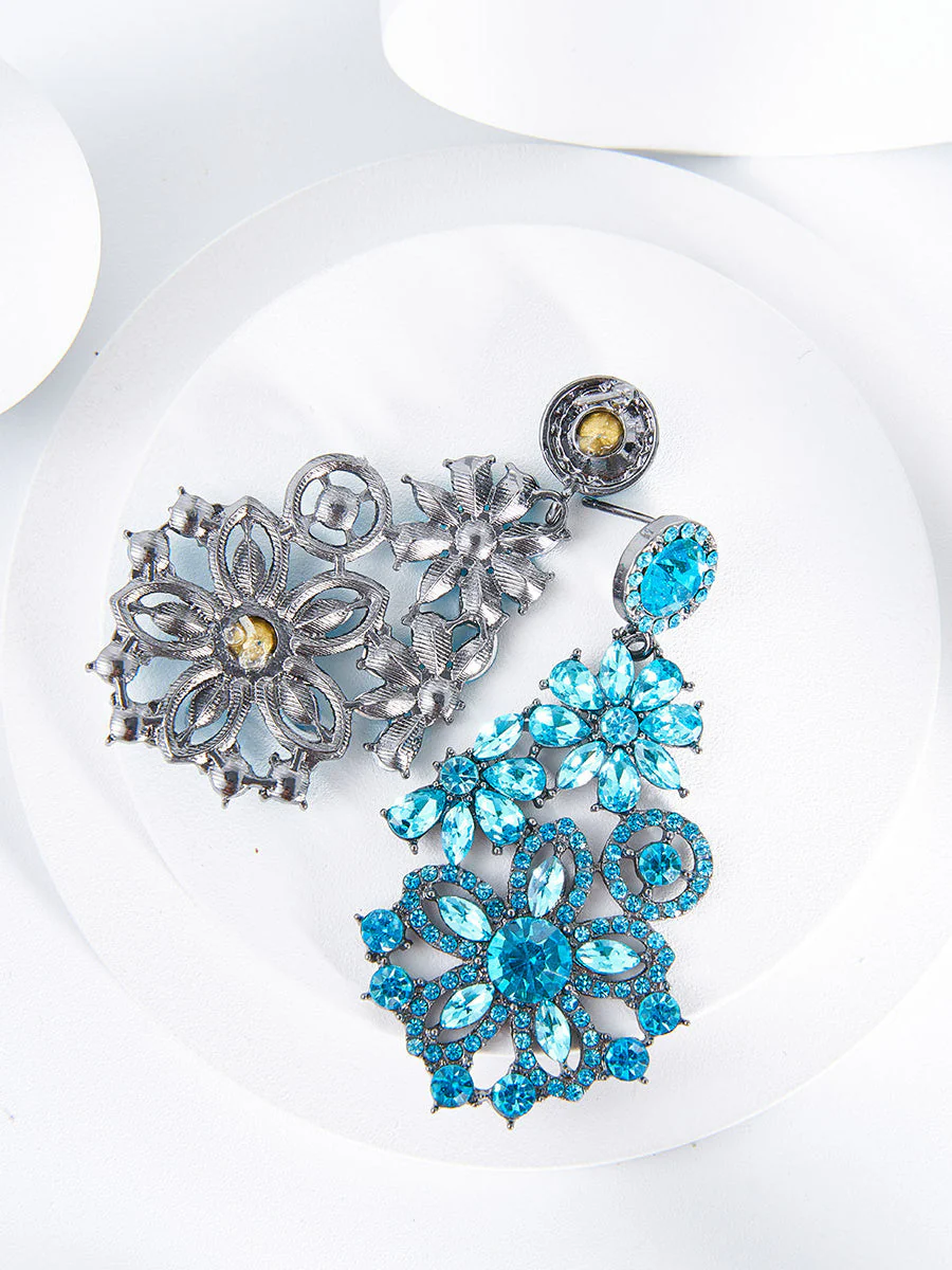 European And American Blue Diamond Flower Light Luxury High-end Earrings For Woman - Image 2