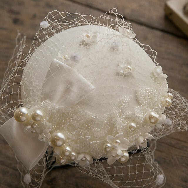 Fascinators Fabric Bucket Hat  Elegant With Imitation Pearl Floral Headpiece Headwear - Image 2