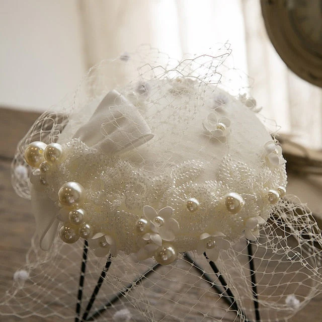 Fascinators Fabric Bucket Hat  Elegant With Imitation Pearl Floral Headpiece Headwear - Image 4