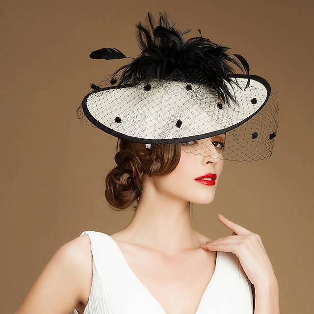 Fascinators Linen Party Evening Cocktail With Feather Headpiece - Image 3