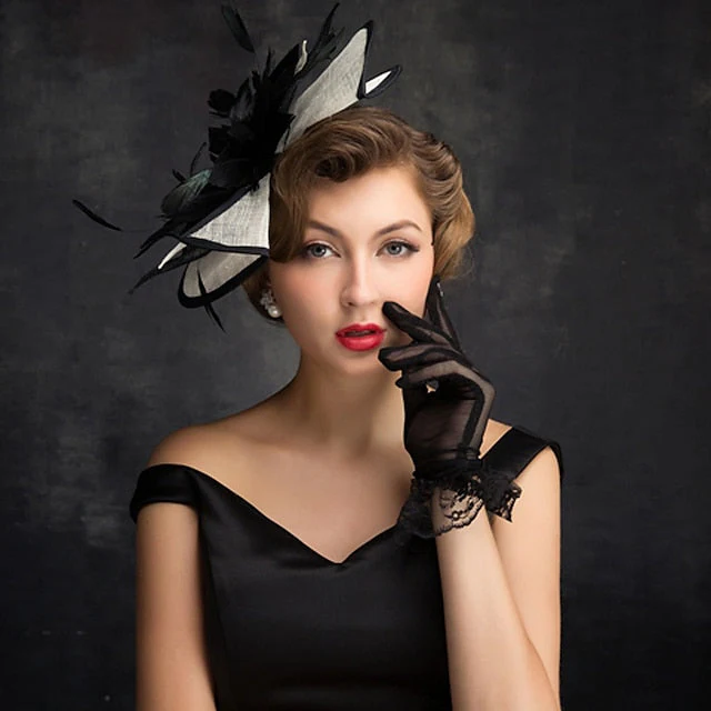 Fascinators Linen Party Evening Cocktail With Feather Headpiece - Image 2