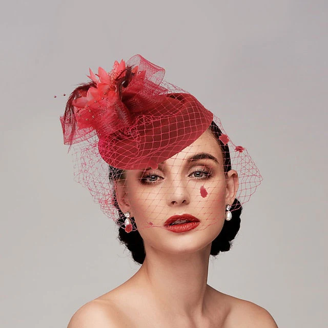 Fascinators Net Funeral Horse Race With Feather Flower Headpiece - Image 6