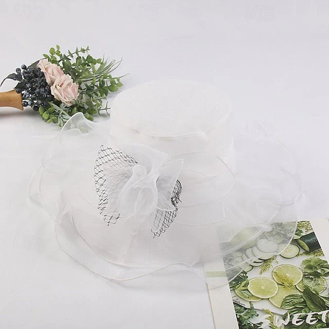 Fascinators Tulle Organza Holiday Beach Elegant Vintage With Pure Colour Splicing Headpiece - Image 8