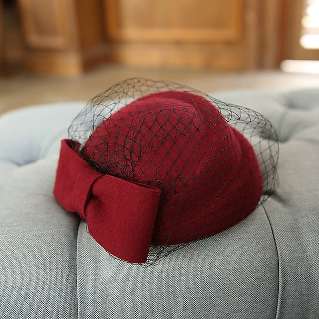 Fascinators Wool Bucket Hat Pillbox Hat  Ladies Day Elegant Retro With Bow(s) Tulle Headpiece Headwear - Image 2