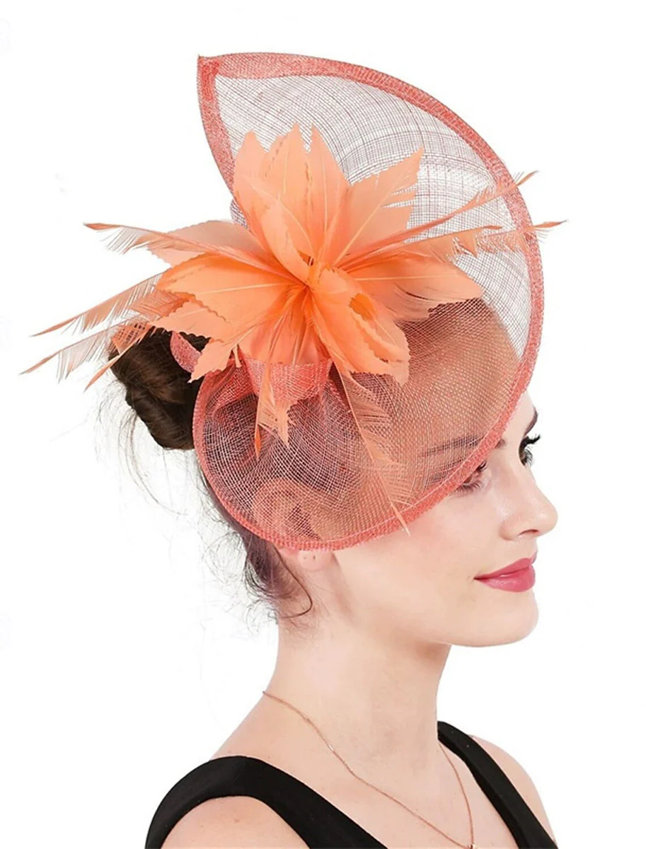 Faux Linen Fedora Hat Elegant Party Floral Feather Headpiece/Headwear - Image 2