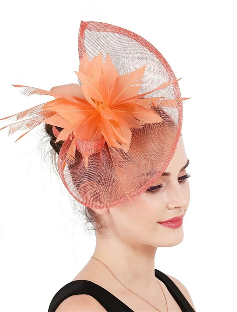 Faux Linen Fedora Hat Elegant Party Floral Feather Headpiece/Headwear - Image 3