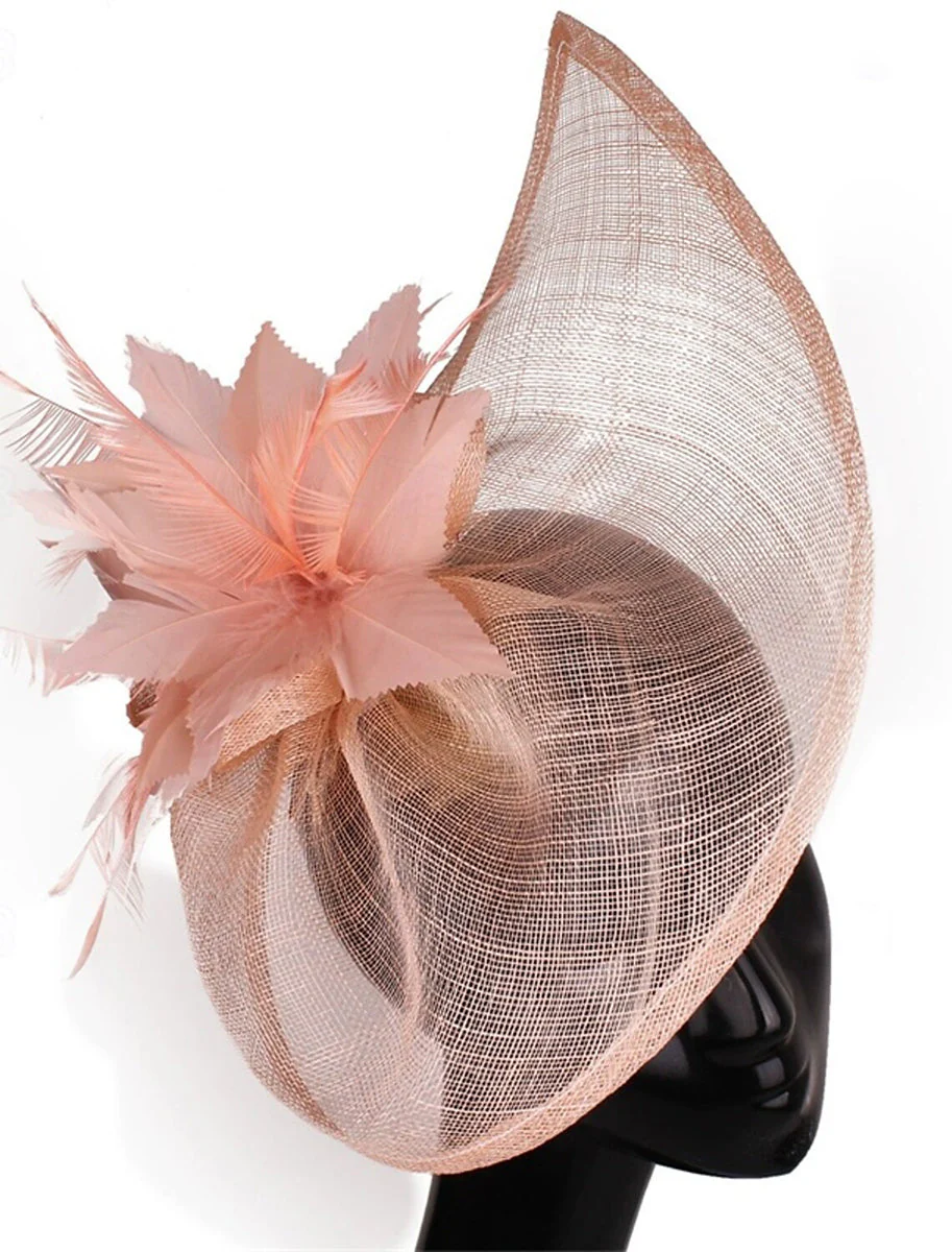 Faux Linen Fedora Hat Elegant Party Floral Feather Headpiece/Headwear - Image 5